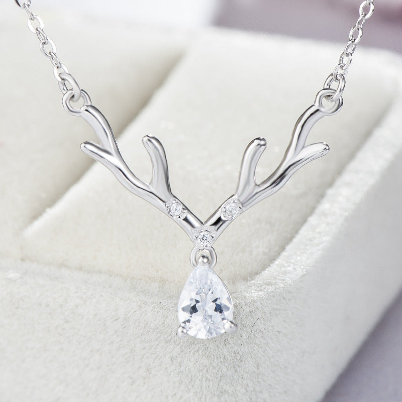 Silver Christmas Reindeer Pendant Necklace