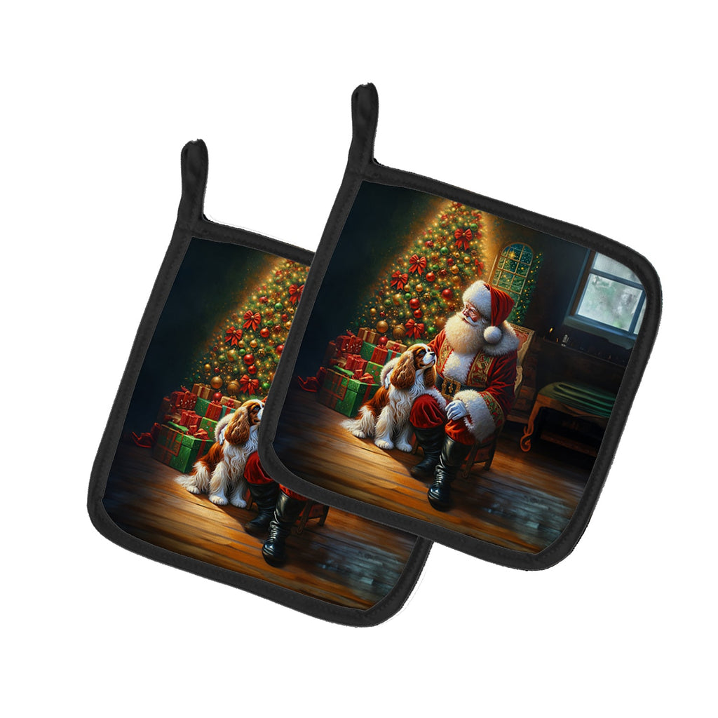 Cavalier Spaniel and Santa Claus Pair of Pot Holders