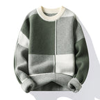 Men's Round Neck Thick Sweater with Geometric Design