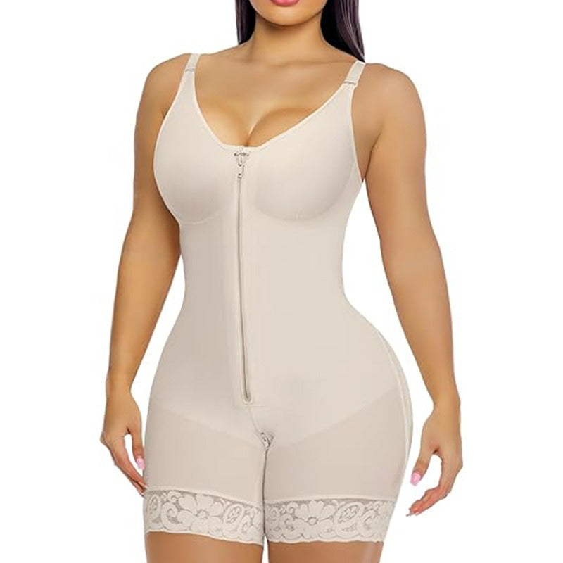 Mesh Chest Corset Zipper Leotard