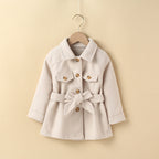 Girls' Korean-style Beige Mid-length Woolen Coat