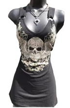 Gothic Winged-Skull Print Cutout-Back Tank Top