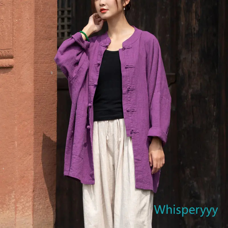 Women's Cotton Hemp Zen Cardigan - Traditional Kung Fu Style