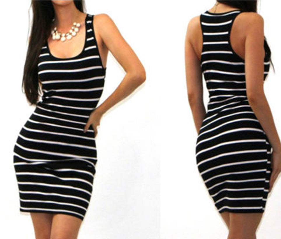 Striped Sleeveless Bodycon Long Dress - New Style