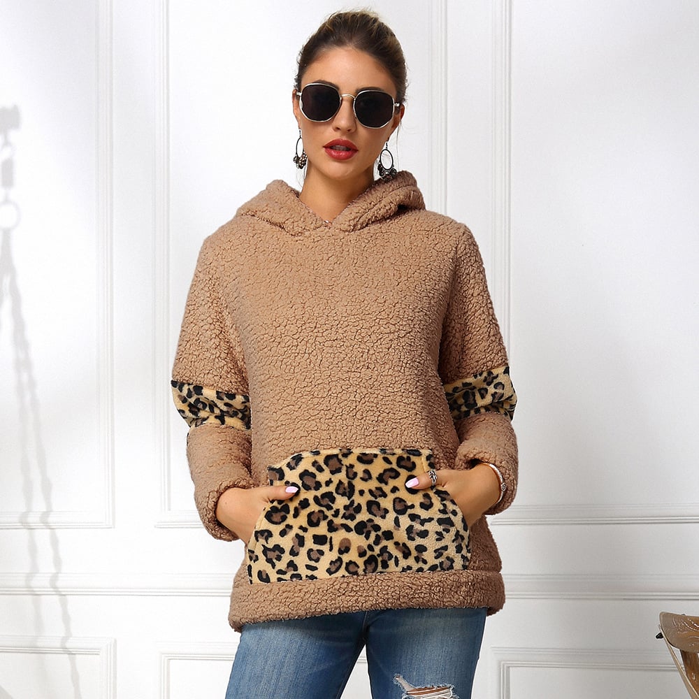 Women's Reversible Fleece Leopard Print Hoodie Sweater | Streetwear