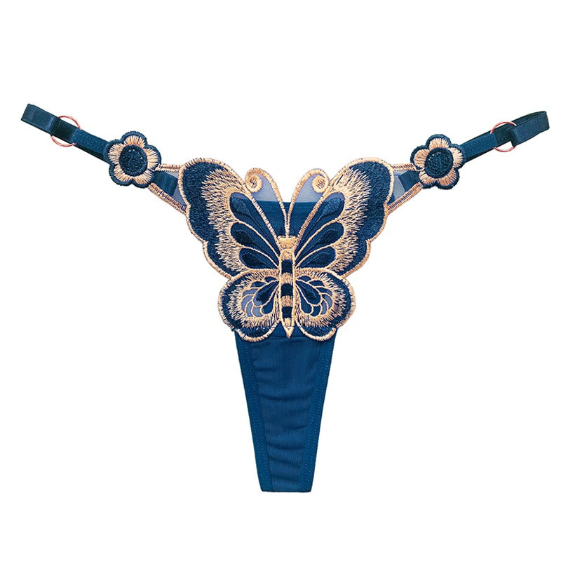 Blurred Butterfly Color Embroidered Adjustable Thong