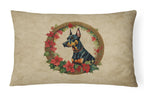 Doberman Pinscher Christmas Flowers Throw Pillow