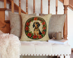 American English Coonhound Christmas Flowers Throw Pillow
