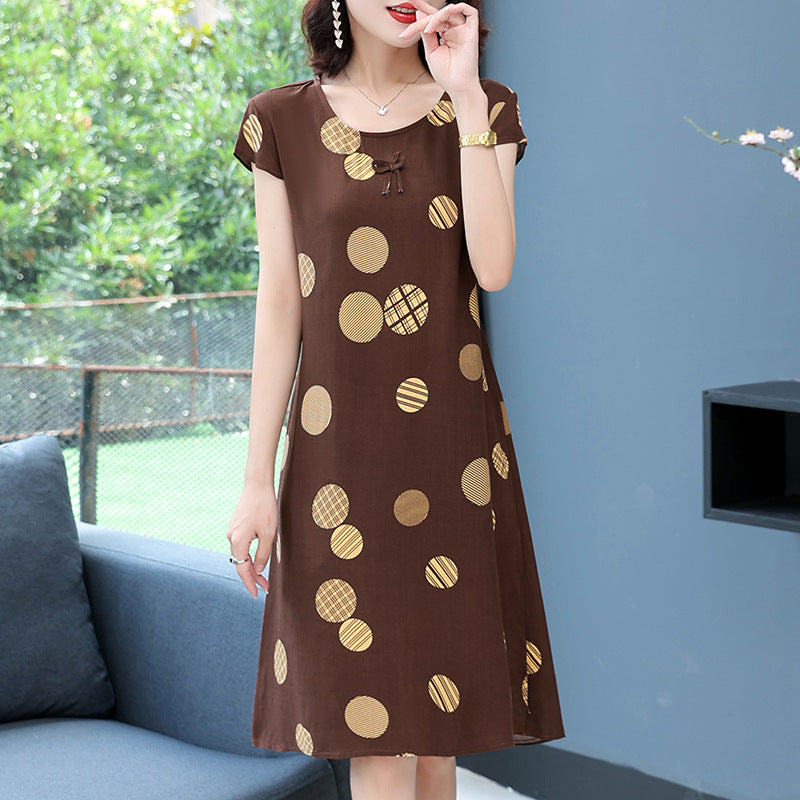 2024 Floral Dress for Middle-Aged Women in Cotton Blend