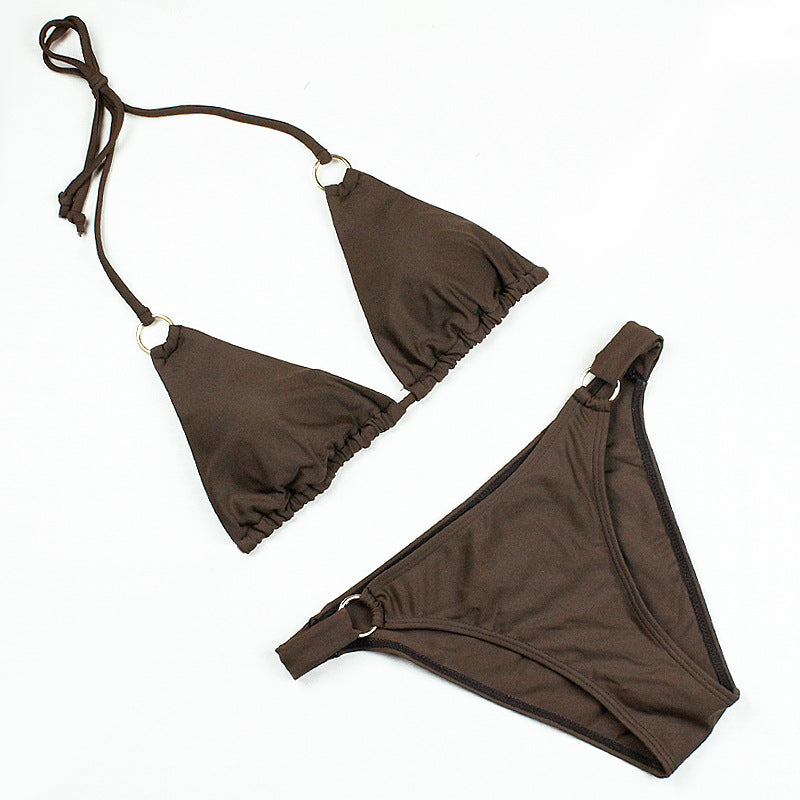 Light Blue Ring-Detail Triangle Bikini Set