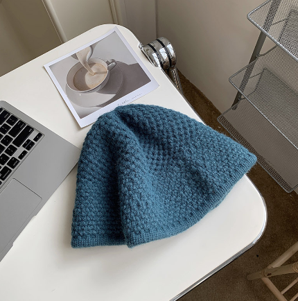 Warm Loose Wool Knitted Bucket Hat | Embroidered Cap