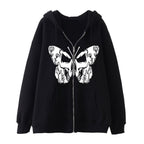Dark Butterfly Print Casual Cardigan Zip Sweatshirt | Streetwear