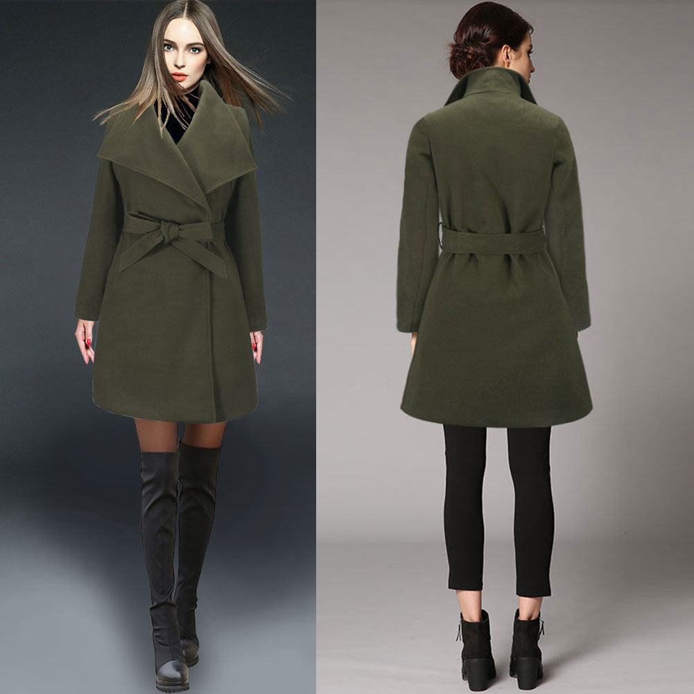 Women's Mid-Length Wool Coat for Autumn/Winter