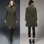 Women's Mid-Length Wool Coat for Autumn/Winter