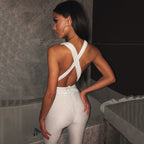 Women's Deep V Shiny Bodysuit with Backless Design