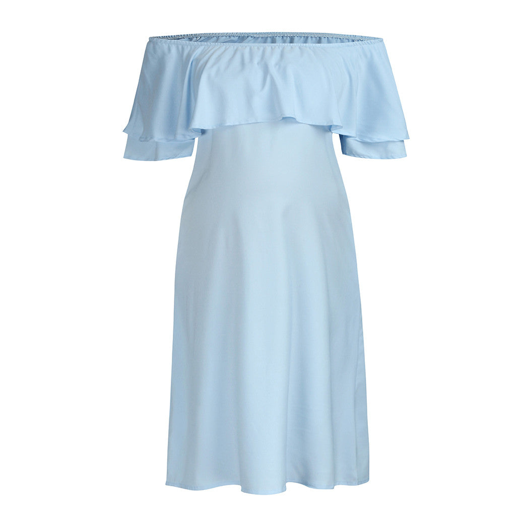 Solid Color One-Shoulder Ruffle Maternity Dress