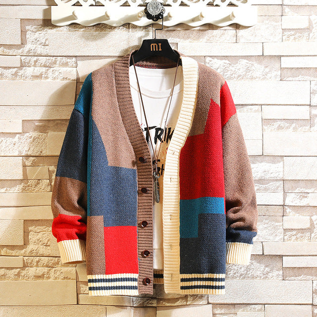 2023 Men's Design Knitted Cardigan with Color Block