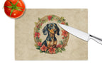 Dachshund Christmas Flowers Glass Cutting Board