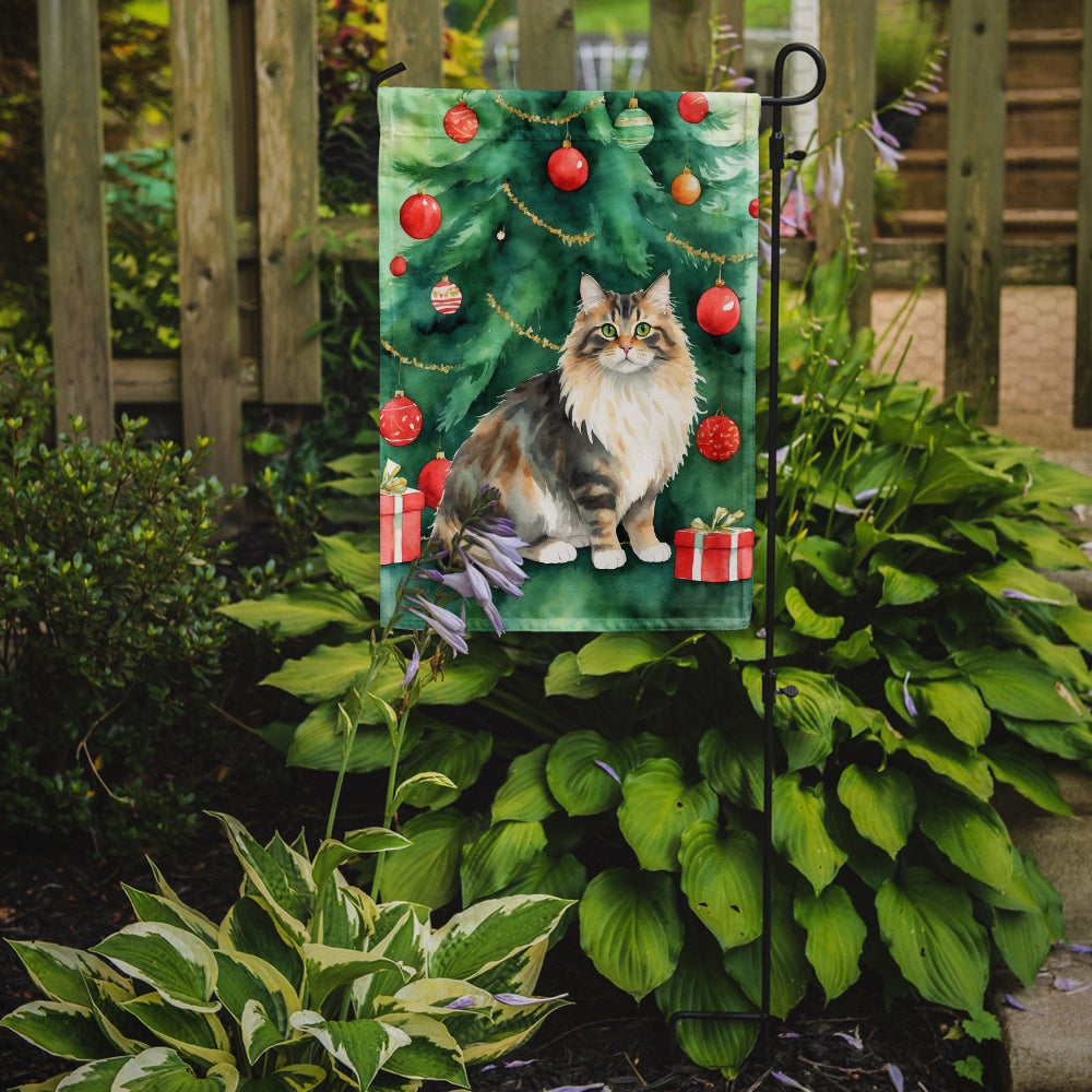 Cymric Cat By the Christmas Tree Garden Flag