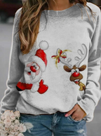 Loose Christmas Print Fleece Sweater for Women