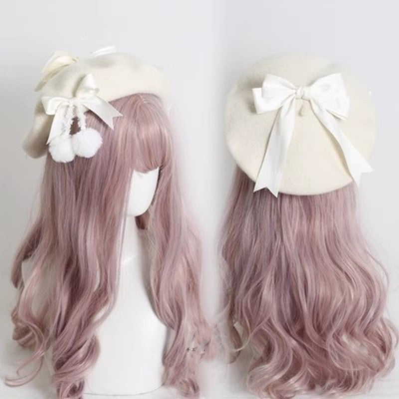 Women's Fashion Big Bow Wool Beret Hat | Embroidered Cap