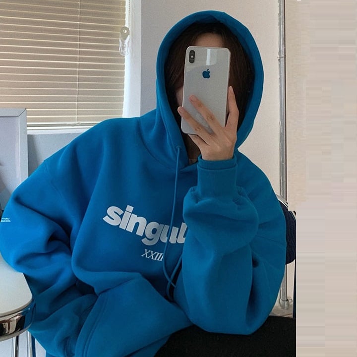 Loose Grey Hooded Sweatshirt for Women | Streetwear