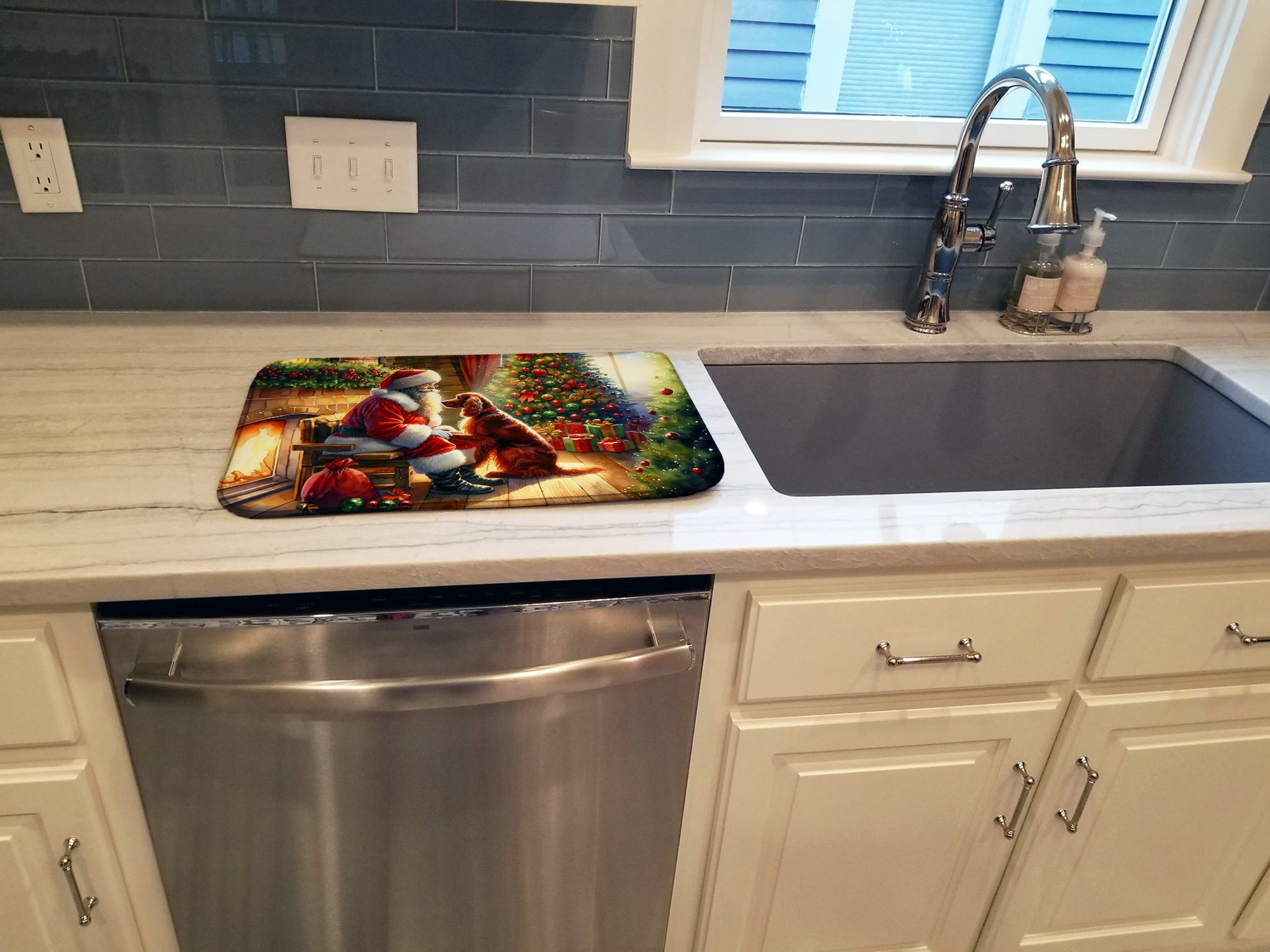 Irish Setter and Santa Claus Dish Drying Mat