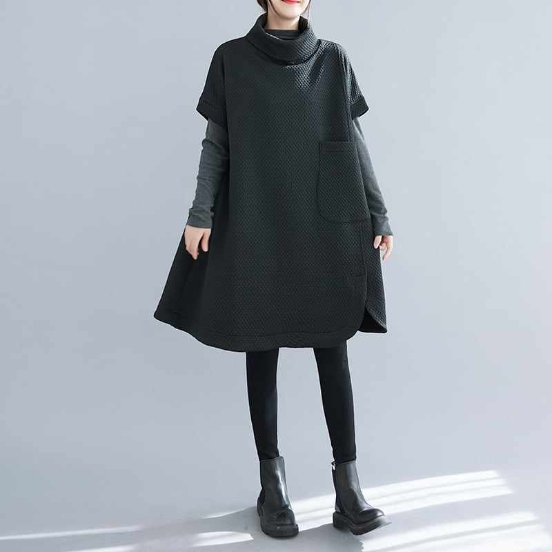 Casual Loose Mid-length Turtleneck Pullover Dress | Streetwear