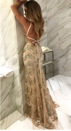 Deep V Sequin Dress with Spaghetti Straps