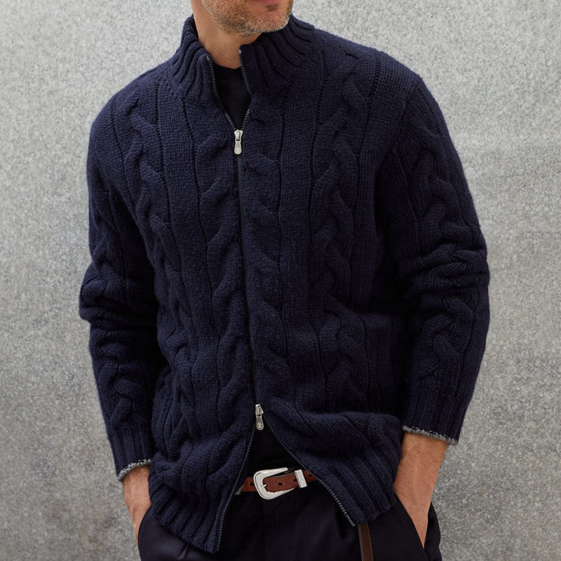 Men's Solid Color Knitted Zipper Jacket