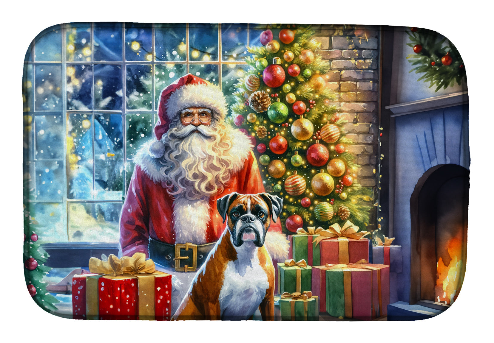 Boxer and Santa Claus Dish Drying Mat