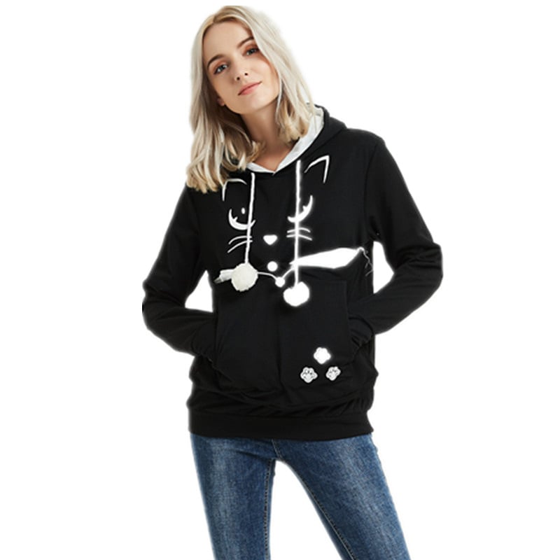 Cat Face Printed Hooded Sweater for Women
