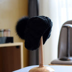 Children's Wool Hat with Fox Fur Ball for Autumn/Winter | Embroidered Cap