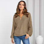 Women's Casual V-Neck Solid Color Loose Sweater