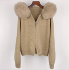 Fox Fur Collar Hooded Sweater