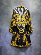 Printed Long Sleeve Trench Coat with Belt