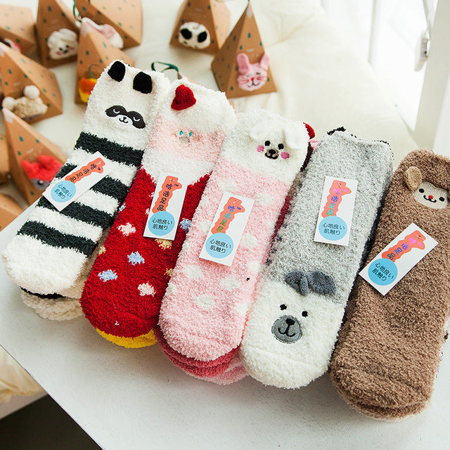 Cartoon Coral Fleece Christmas Socks in Gift Box