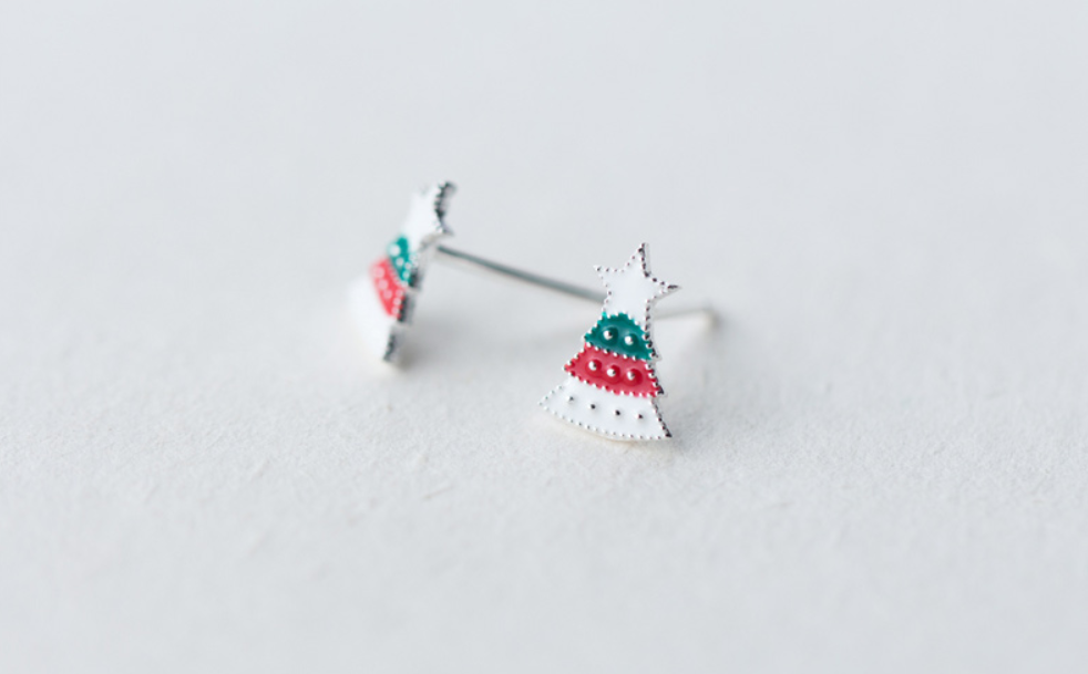 Silver Christmas Tree Earrings for Women E4315