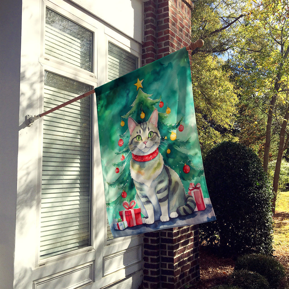 Raas Cat By the Christmas Tree House Flag