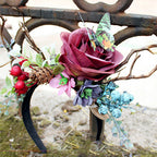 Exaggerated Christmas Antler Headband with Floral Accents