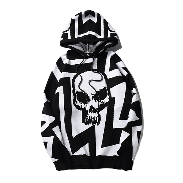 Punk Skull Oversized Knitted Sweater for Men and Women