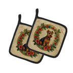 Welsh Terrier Christmas Flowers Pair of Pot Holders