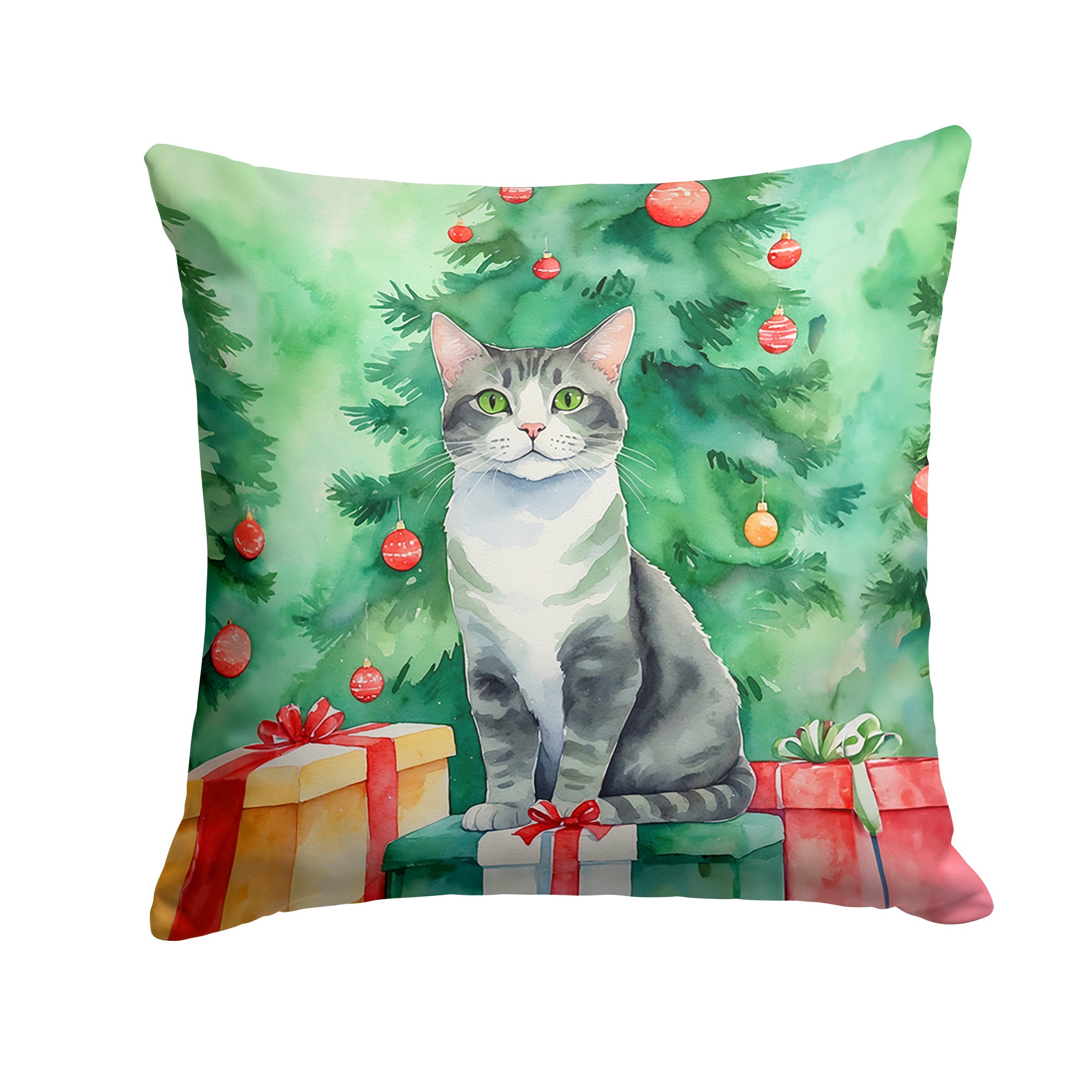 Ural Rex Cat By the Christmas Tree Throw Pillow