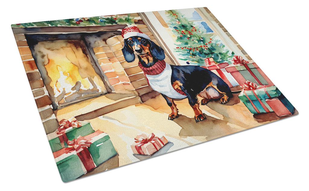 Dachshund Cozy Christmas Glass Cutting Board