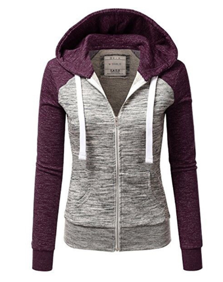 Three-Color Stitching Slim-Fit Hooded Cardigan for Women