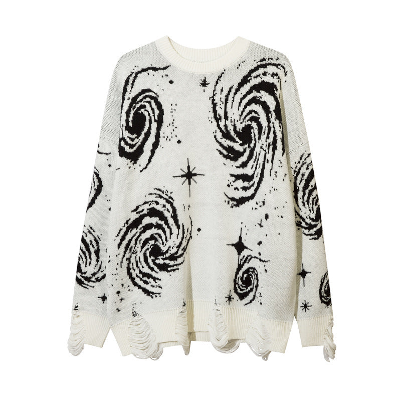 Men's Ripped Sweater with Cosmic Starry Sky Design