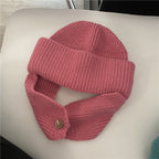All-in-One Women's Wool Hat for Warm Ear Protection | Embroidered Cap