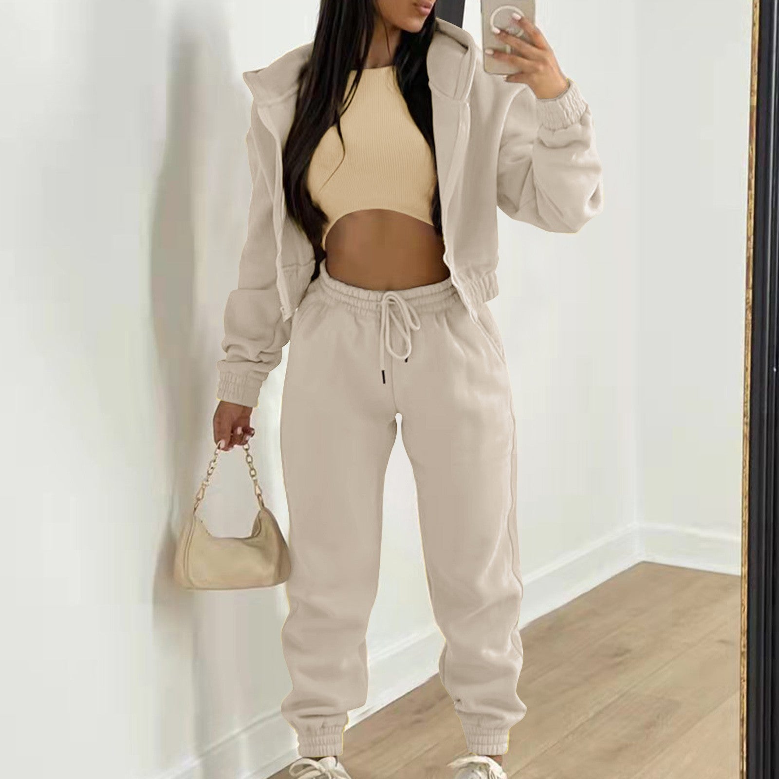 3-Piece Women's Casual Hoodie, Tank & Jogger Set