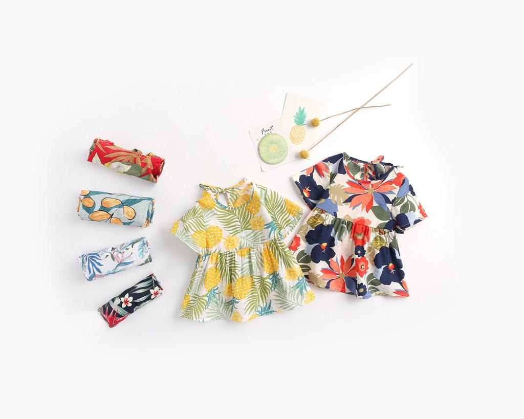 Korean Style Summer Dress for Baby Girls with Floral Print