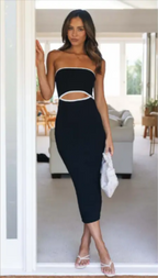 Off-Shoulder Striped Knit Sheath Dress